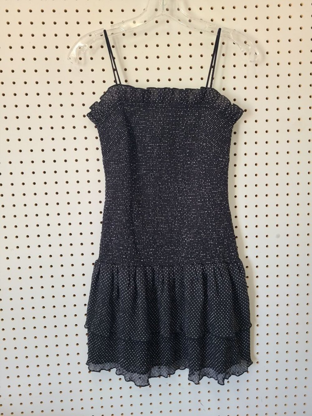 The East Order Black & White Polka Dot Smocked Tiered Dress Size S Spaghetti Str